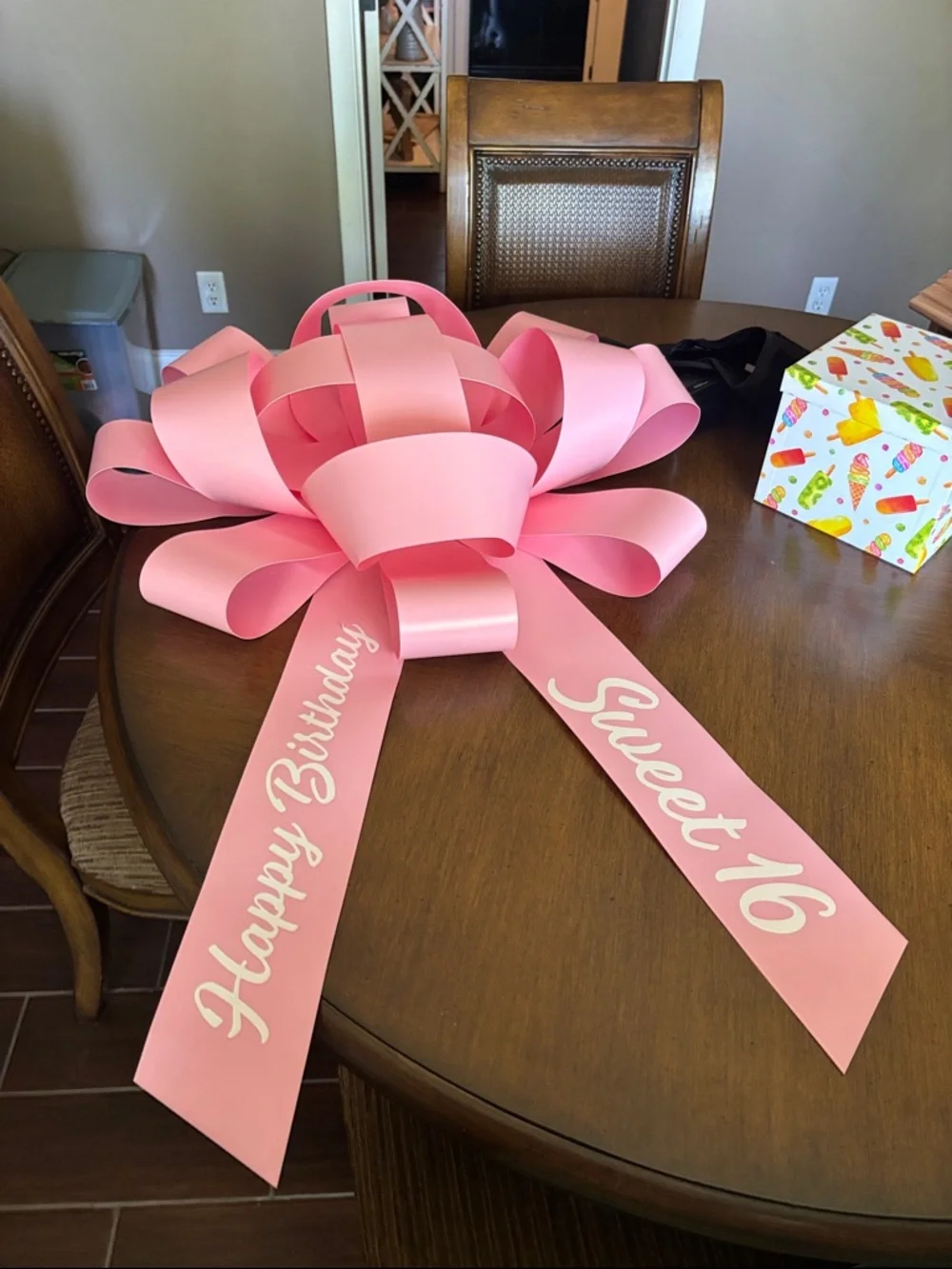 Pink 'Happy Birthday Sweet 16' Gift Bow - Party Ribbon Decoration